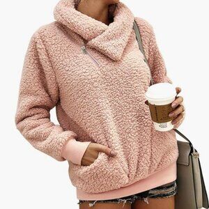 Kirundo Sherpa Fleece Quarter Zip Pullover - Cozy Blush Pink - Size M